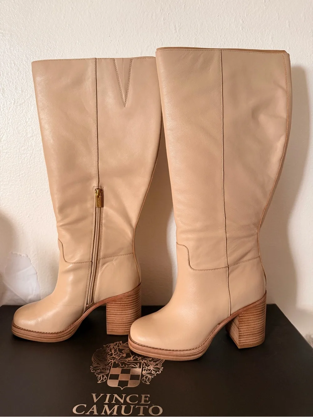 Vince Camuto Beige Over-the-Knee Leather Boots